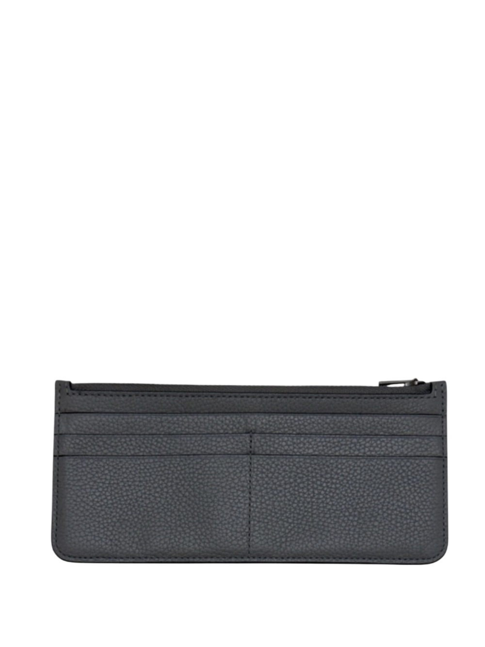 COACH - GREY LEATHER TOP ZIP CARDHOLDER WALLET